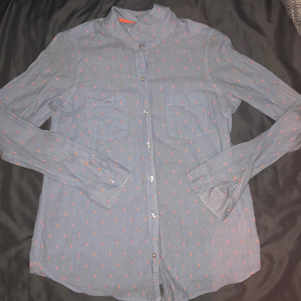 Thin Denim Dotted Button-Up Shirt